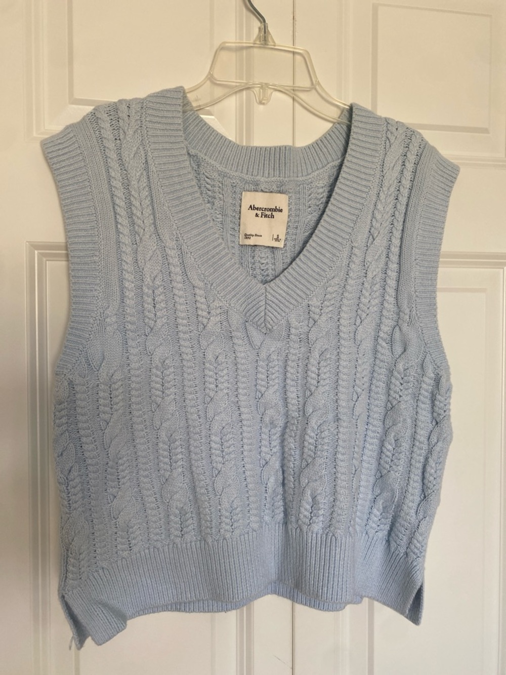 Abercrombie & Fitch Pastel Blue Cable Knit V-Neck Sweater Vest
